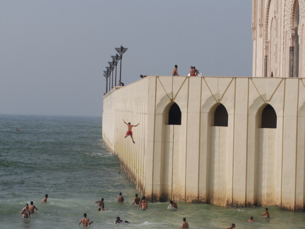 Casablanca, 2014, Moschee Hassan II., nahe am Wasser gebaut.