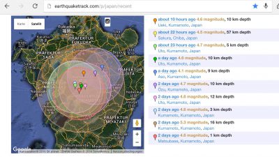 Japan, 2016, earthquake tracker